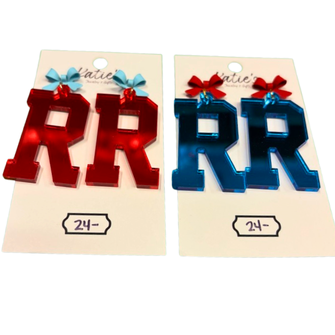 Red/Blue "R" Dangles with bow
