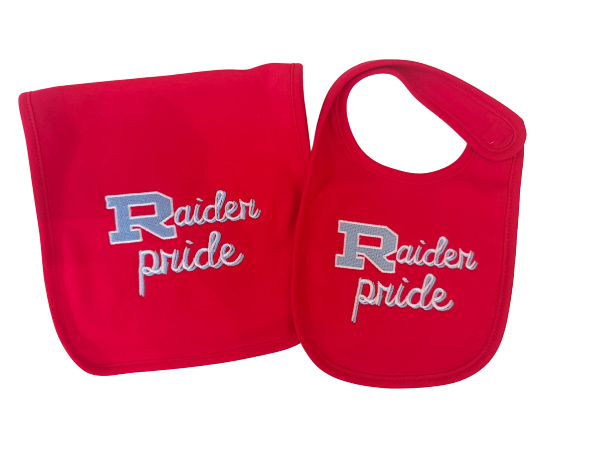 Red Bib and burp cloth set