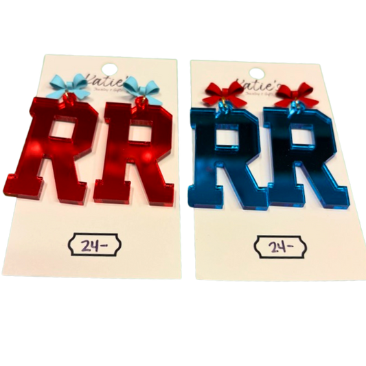 Red/Blue "R" Dangles with bow