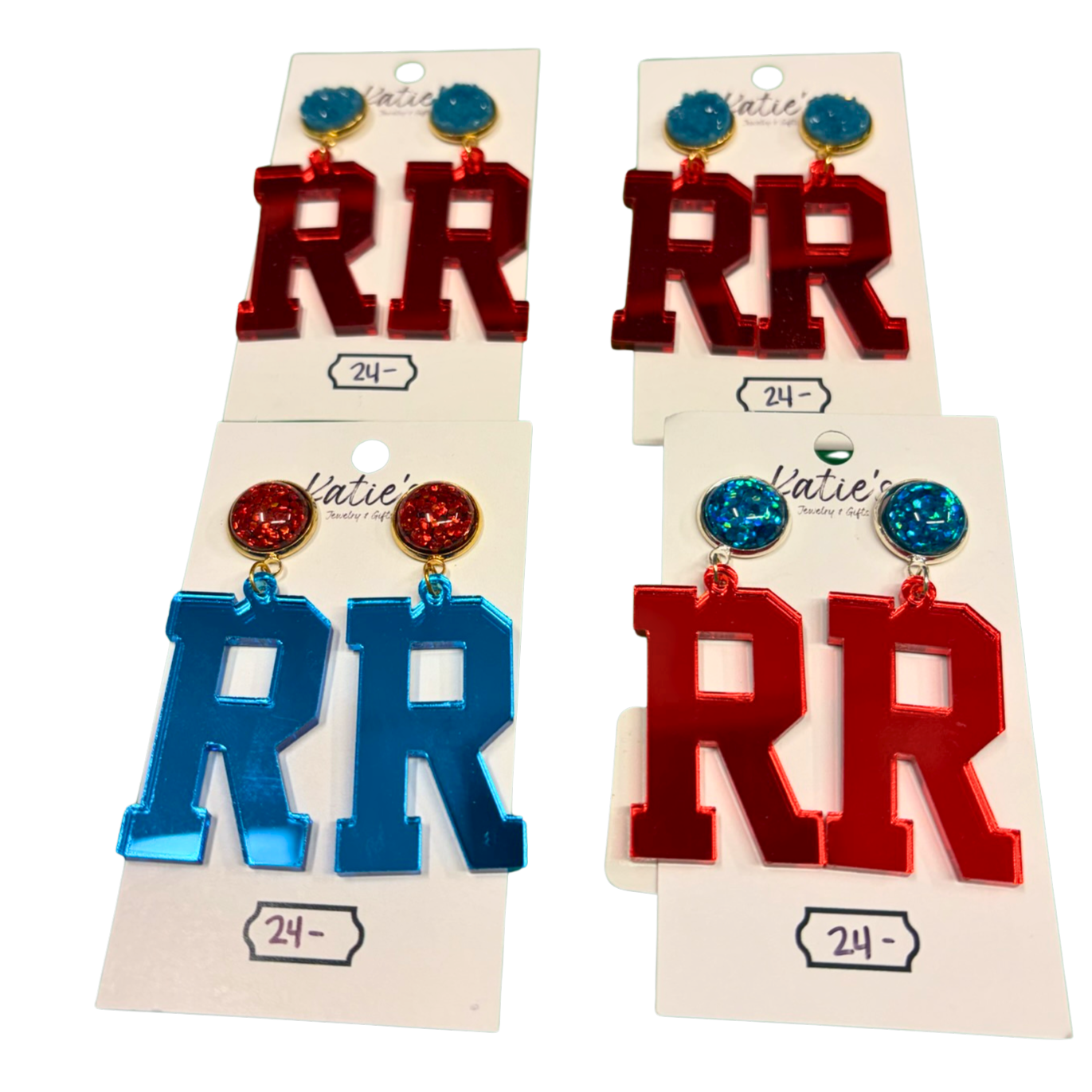 Red/Blue "R" Dangle Earrings