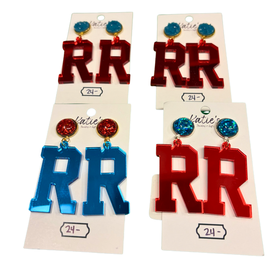 Red/Blue "R" Dangle Earrings