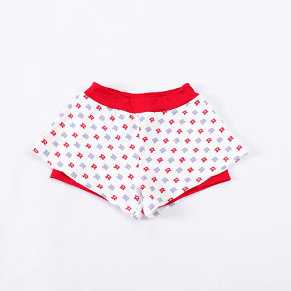 Ladies/Girls Lined White "R"  Yoga Shorts