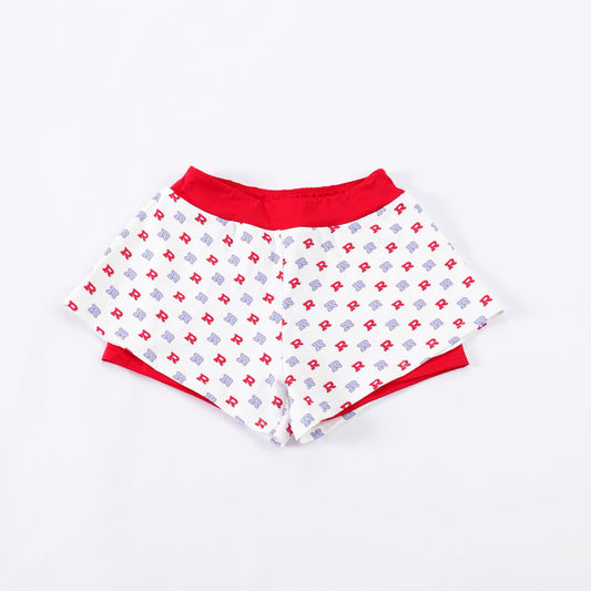 Ladies/Girls Lined White "R"  Yoga Shorts