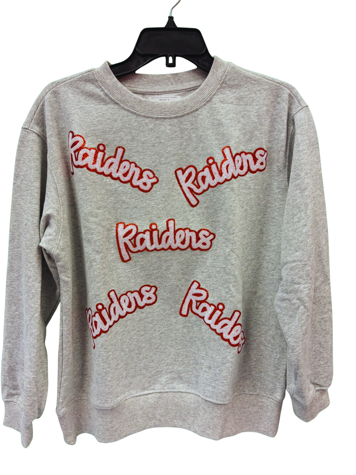 Ladies Gray Sequin Raiders Sweatshirt