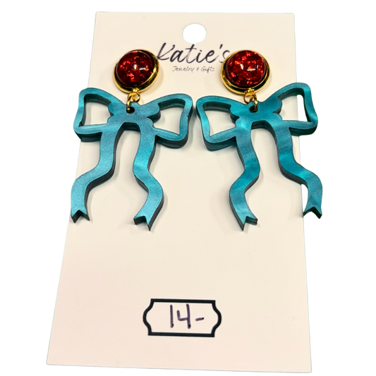 Red/Blue Bow Dangle Earrings