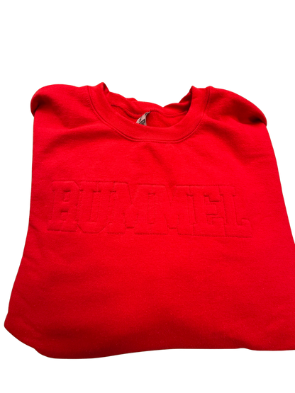 Ladies Red Embroidered Crewneck Sweatshirt